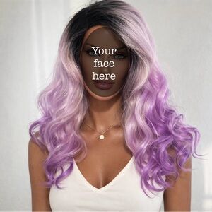 Balayage Violet Wig Ombré Purple Curled Wavy Lace Front Dark Roots Shana Noni